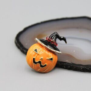 Pumpkin Halloween pin brooch jewelry orange black brand new fashion gold tone